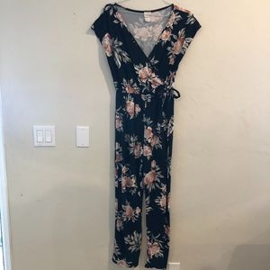 Black with pink and white flowers jumpsuit